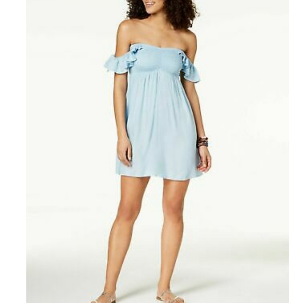 RAVIJA Swim Cover-up Off-shoulder Gathered Light-blue Small - Picture 5 of 5